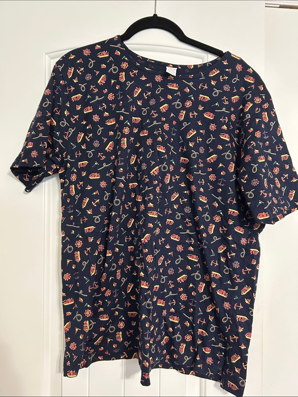 Lands' End Navy Short-Sleeve Tee with Red and Yellow Nautical Icons